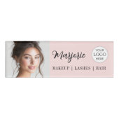 Blush Roze Script Logo Foto Make-up Naambadge (Voorkant)