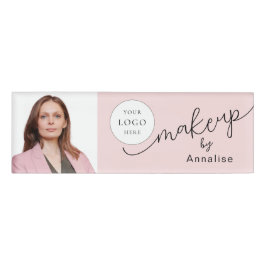 Blush Roze Script Logo Foto Make-up Naambadge
