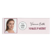 Blush Roze Script Logo Foto Make-up Naambadge (Voorkant)