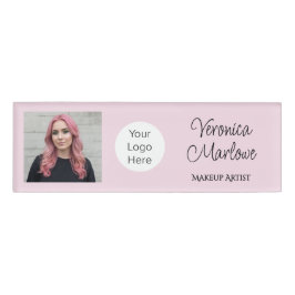 Blush Roze Script Logo Foto Make-up Naambadge