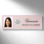 Blush Roze Script Logo Foto Make-up Naambadge (Voorkant)