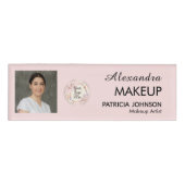 Blush Roze Script Logo Foto Make-up Naambadge (Voorkant)