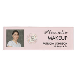 Blush Roze Script Logo Foto Make-up Naambadge