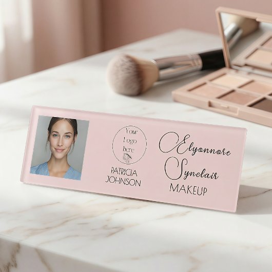 Blush Roze Script Logo Foto Make-up Naambadge