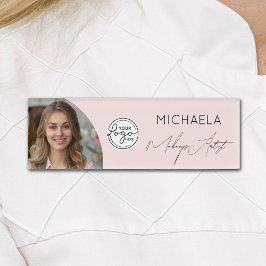 Blush Roze Script Logo Foto Make-up Naambadge