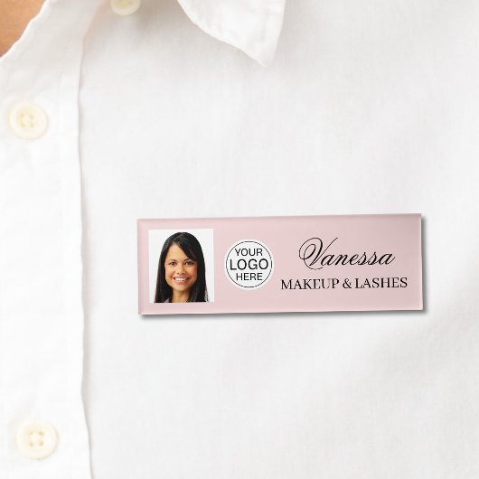 Blush Roze Script Logo Foto Make-up Naambadge