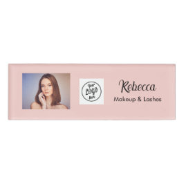 Blush Roze Script Logo Foto Make-up Naambadge