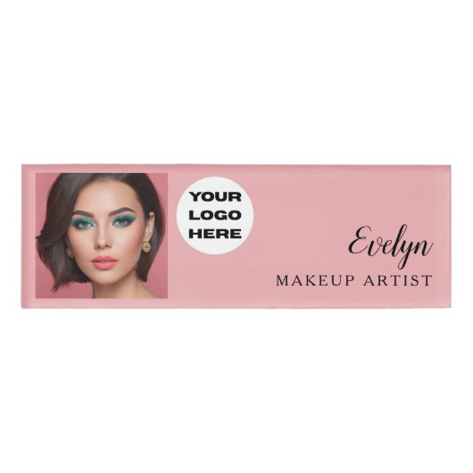 Blush Roze Script Logo Foto Make-up Naamlabel Naambadge (Voorkant)