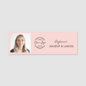 Blush Roze Script Logo Foto Make-up Naamplaatje (Voorkant)