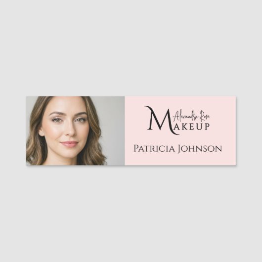 Blush Roze Script Logo Foto Make-up  Naamplaatje (Voorkant)