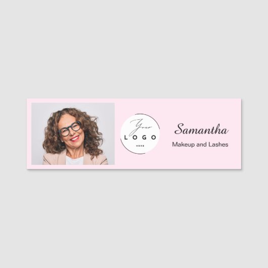 Blush Roze Script Logo Foto Make-up Naamplaatje (Voorkant)