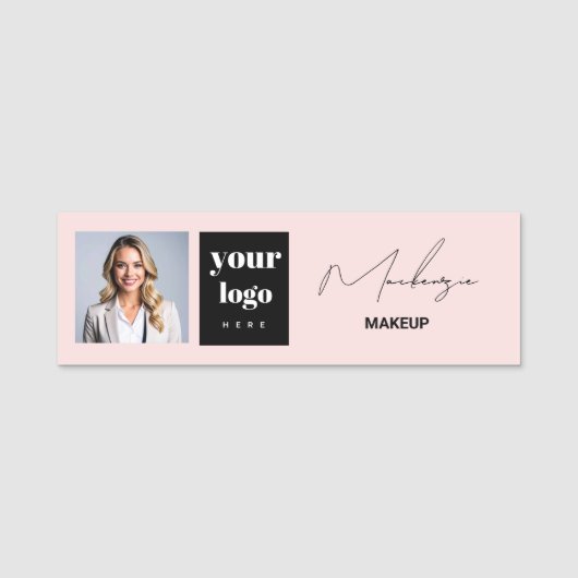 Blush Roze Script Logo Foto Make-up Naamplaatje (Voorkant)