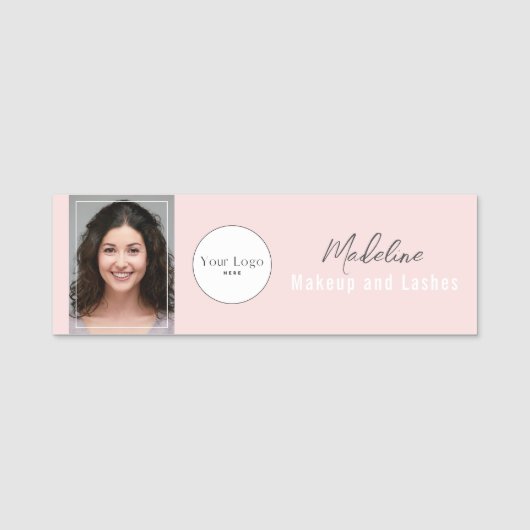 Blush Roze Script Logo Foto Make-up Naamplaatje (Voorkant)