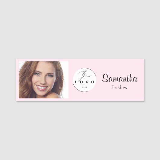 Blush Roze Script Logo Foto Make-up Naamplaatje (Voorkant)