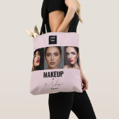 Blush Roze Script Logo Foto Make-up Studio Ramen Tote Bag (Dichtbij)