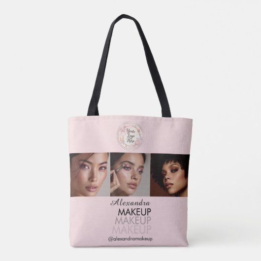 Blush Roze Script Logo Foto Make-up Studio Tote Bag (Achterkant)