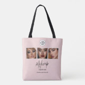 Blush Roze Script Logo Foto Make-up Studio Tote Bag (Achterkant)