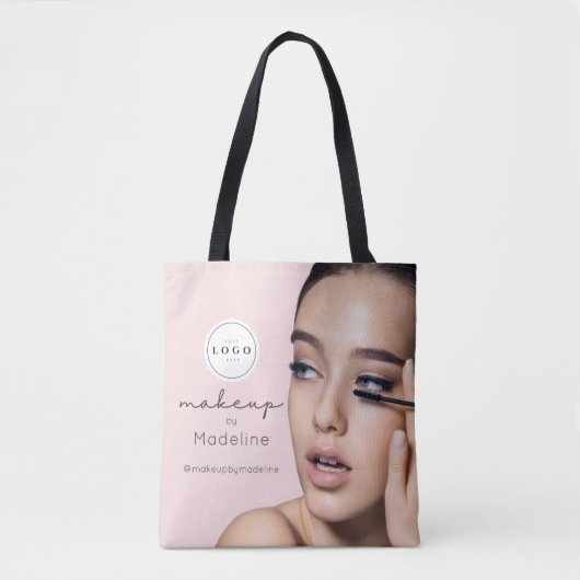 Blush Roze Script Logo Foto Make-up Studio Tote Bag (Voorkant)