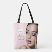 Blush Roze Script Logo Foto Make-up Studio Tote Bag (Achterkant)