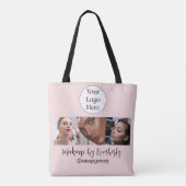 Blush Roze Script Logo Foto Make-up Studio Tote Bag (Achterkant)