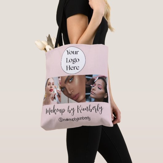 Blush Roze Script Logo Foto Make-up Studio Tote Bag (Dichtbij)