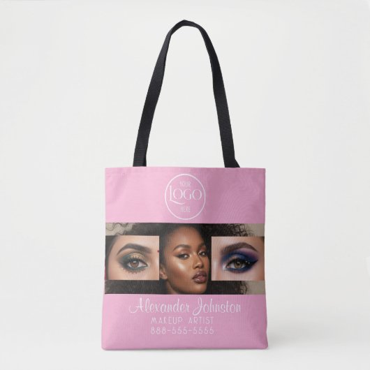Blush Roze Script Logo Foto Make-up Studio Tote Bag (Voorkant)