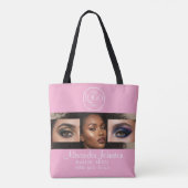 Blush Roze Script Logo Foto Make-up Studio Tote Bag (Achterkant)