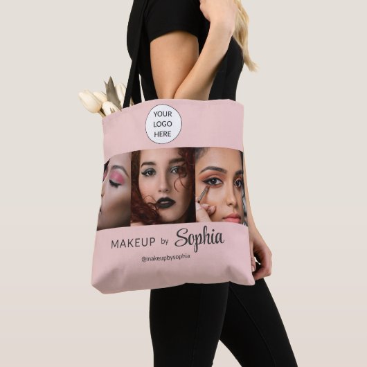 Blush Roze Script Logo Foto Make-up Studio Tote Bag (Dichtbij)