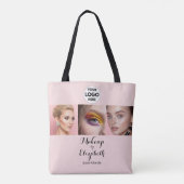Blush Roze Script Logo Foto Make-up Studio Tote Bag (Achterkant)