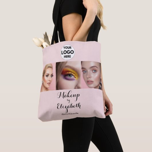 Blush Roze Script Logo Foto Make-up Studio Tote Bag (Dichtbij)