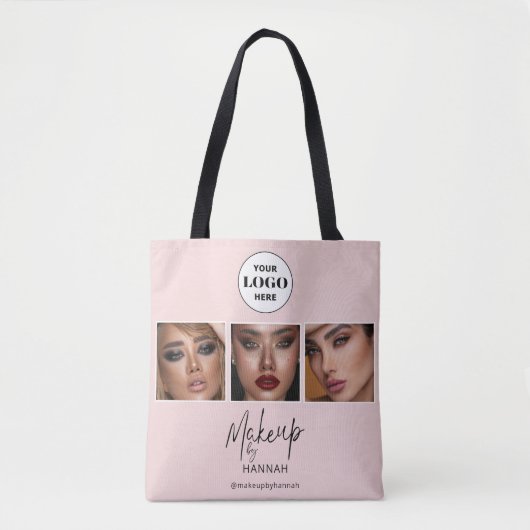 Blush Roze Script Logo Foto Make-up Studio Tote Bag (Voorkant)