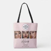 Blush Roze Script Logo Foto Make-up Studio Tote Bag (Achterkant)