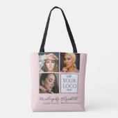 Blush Roze Script Logo Foto Make-up Studio Tote Bag (Achterkant)