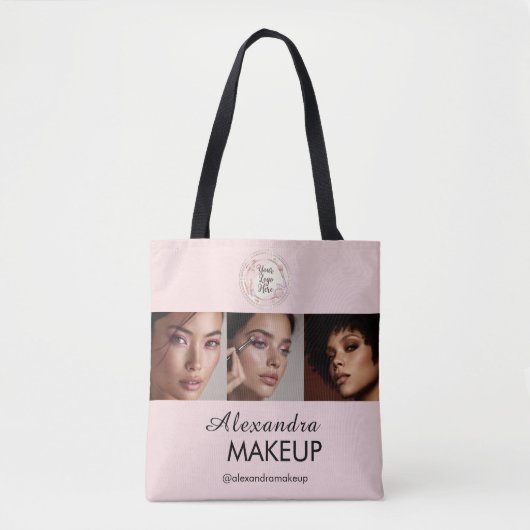 Blush Roze Script Logo Foto Make-up Studio Tote Bag (Voorkant)
