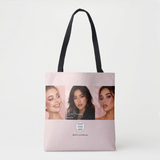 Blush Roze Script Logo Foto Make-up Studio Tote Bag (Voorkant)