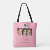 Blush Roze Script Logo Foto Make-up Studio Tote Bag (Achterkant)