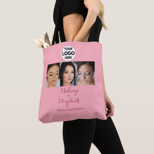 Blush Roze Script Logo Foto Make-up Studio Tote Bag (Dichtbij)
