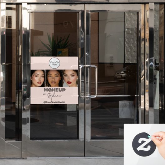 Blush Roze Script Logo Foto Make-upstudio Raamsticker (Kantoordeur)