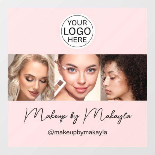 Blush Roze Script Logo Foto Make-upstudio Raamsticker (Vel)