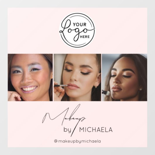Blush Roze Script Logo Foto Make-upstudio  Raamsticker (Vel)