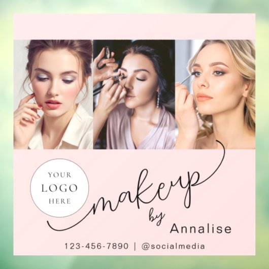 Blush Roze Script Logo Foto Make-upstudio Raamsticker (Vel 3)