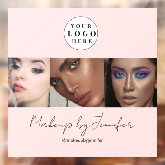 Blush Roze Script Logo Foto Make-upstudio Raamsticker (Vel 2)