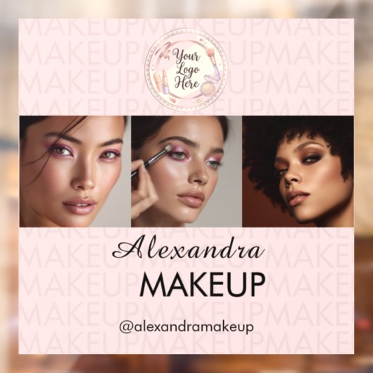 Blush Roze Script Logo Foto Make-upstudio Raamsticker (Vel 2)