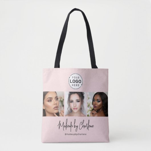 Blush Roze Script Logo Foto Make-upstudio Tote Bag (Voorkant)