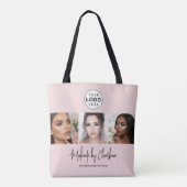 Blush Roze Script Logo Foto Make-upstudio Tote Bag (Achterkant)