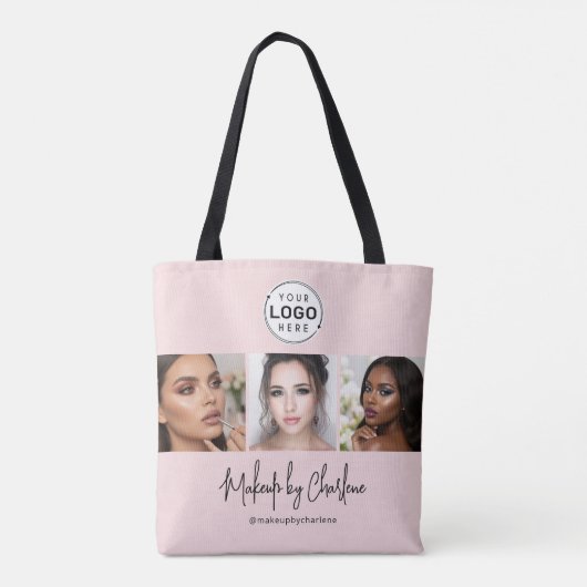 Blush Roze Script Logo Foto Make-upstudio Tote Bag (Achterkant)