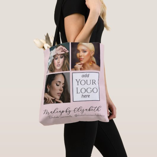 Blush Roze Script Logo Foto Make-upstudio Tote Bag (Dichtbij)
