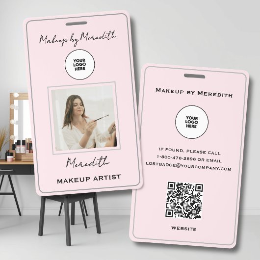 Blush Roze Script Logo Foto Makeup Logo QR Code B Badge
