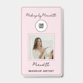 Blush Roze Script Logo Foto Makeup Logo QR Code B Badge (Voorzijde)