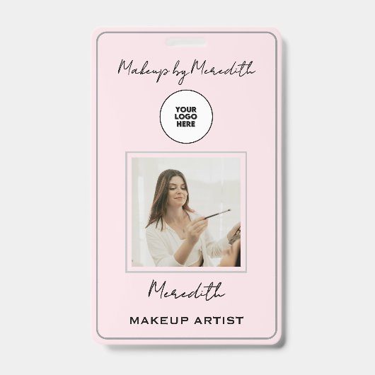 Blush Roze Script Logo Foto Makeup Logo QR Code B Badge (Voorzijde)
